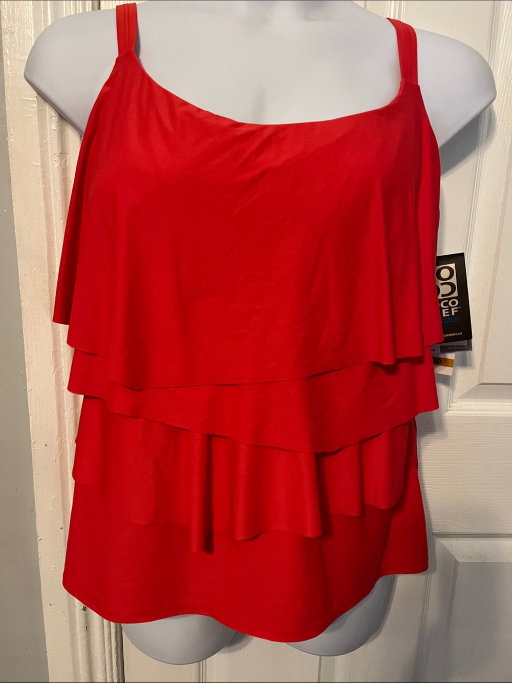 NWT Coco Reef Lava Coral  Tiered Ruffle Tankini Top 16W/38D UX9566